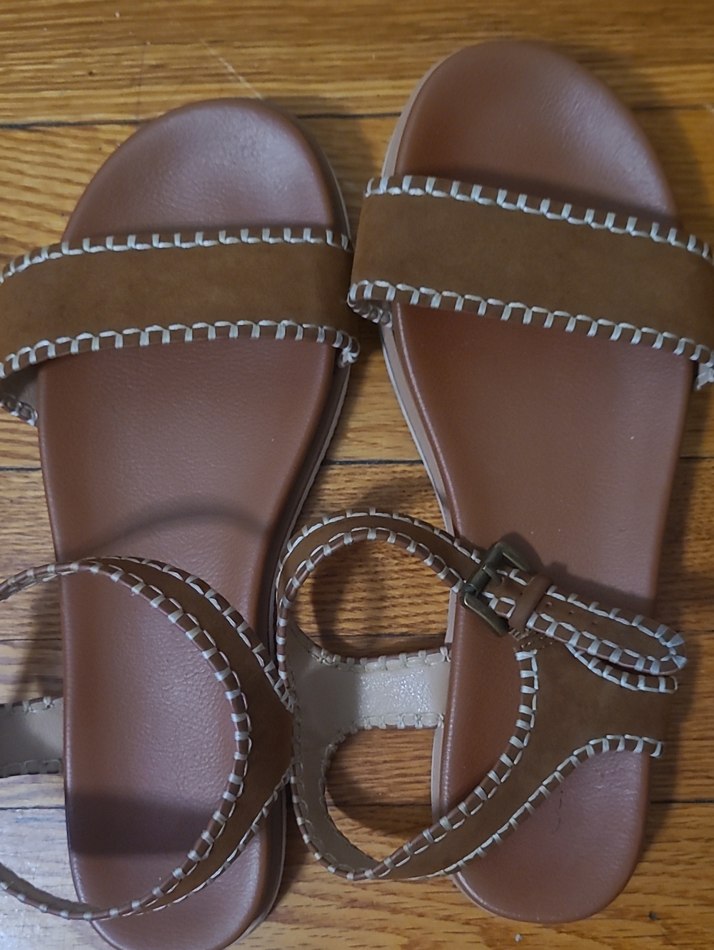 MIA Tan/Brown Stitched Slide Sandals